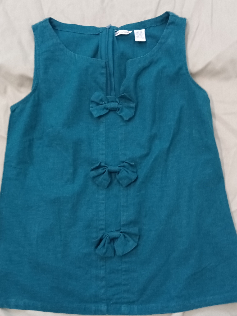 Richard Malcolm Medium Sleeveless Bow-Front Tank Top in Dark Teal Linen Blend